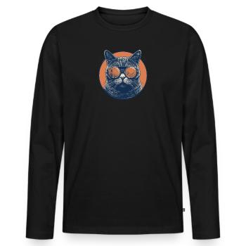 Katze Mietz Stubentiger Sonnenbrille - Männer Premium Bio Langarmshirt - Schwarz - Vorne - Nico (187cm)