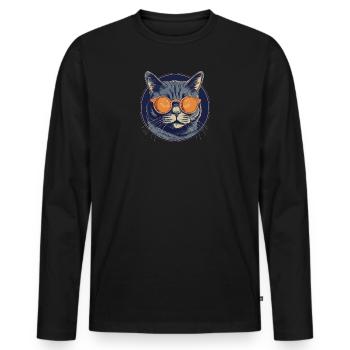 Katze Mietz Stubentiger Sonnenbrille - Männer Premium Bio Langarmshirt - Schwarz - Vorne - Nico (187cm)
