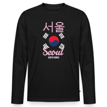 Seoul Korea Südkorea Koreanisch Stadt K-Pop Spruch - Männer Premium Bio Langarmshirt - Schwarz - Vorne - Nico (187cm)