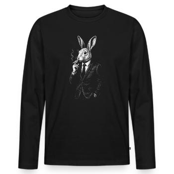 Gentleman Rabbit Smokey Noir - Männer Premium Bio Langarmshirt - Schwarz - Vorne - Nico (187cm)