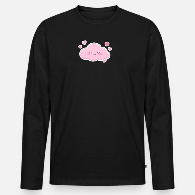 Pink Cloud Hearts Kawaii - Männer Premium Bio Langarmshirt - Schwarz