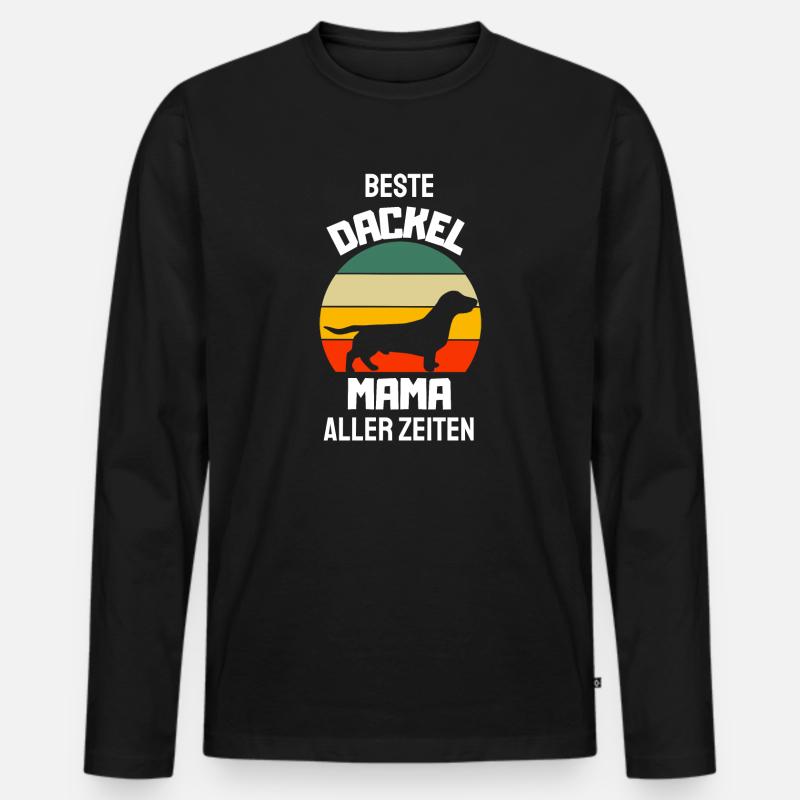 Retro Dackel Mama - Männer Premium Bio Langarmshirt - Schwarz