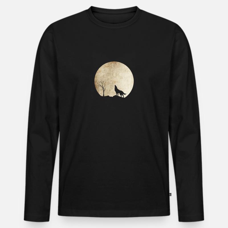 Heulender Wolf mit Mond - Männer Premium Bio Langarmshirt - Schwarz