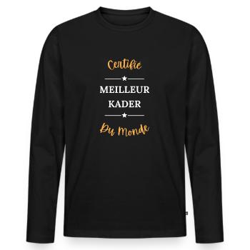 Certifié meilleur kader du monde - T-shirt manches longues Premium bio Homme - noir - Devant - Nico (187cm)