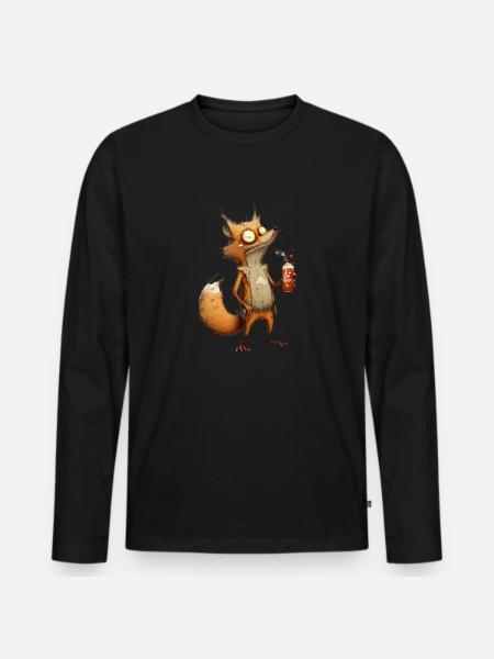 verrückter Fuchs mit Bier - Männer Premium Bio Langarmshirt - Schwarz