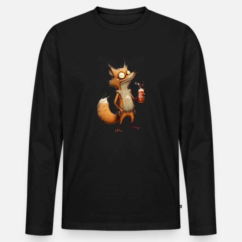 verrückter Fuchs mit Bier - Männer Premium Bio Langarmshirt - Schwarz
