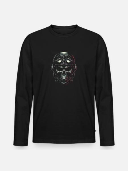 Aviator Skull Pilot - Men's Premium Organic Long Sleeve Shirt - black