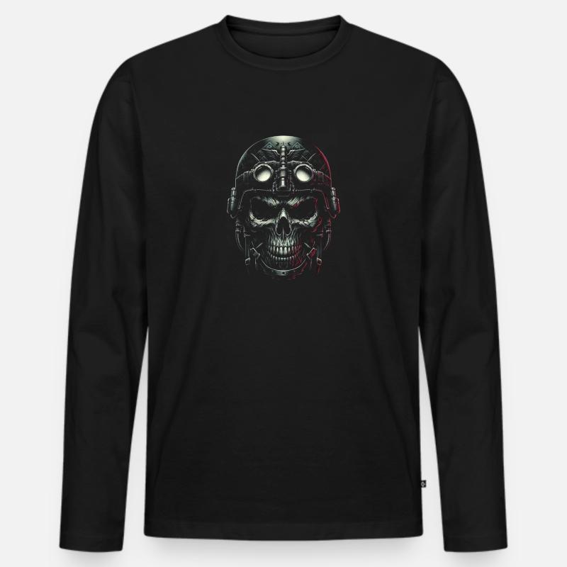 Pilotenschädel Pilot - Männer Premium Bio Langarmshirt - Schwarz