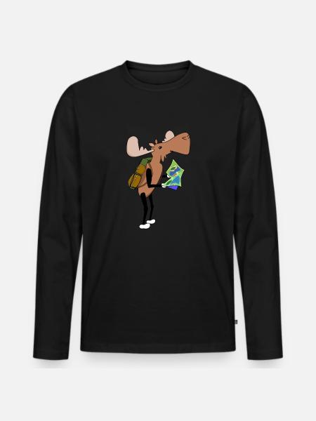 Moose Comic Hiking Map - Men's Premium Organic Long Sleeve Shirt - black