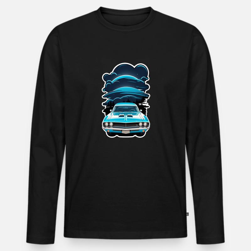 Oldtimer Sonnenuntergang - Männer Premium Bio Langarmshirt - Schwarz
