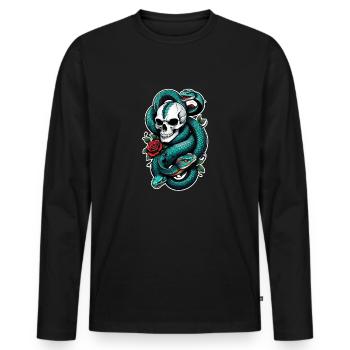 serpent squelette et tatouage - T-shirt manches longues Premium bio Homme - noir - Devant - Nico (187cm)