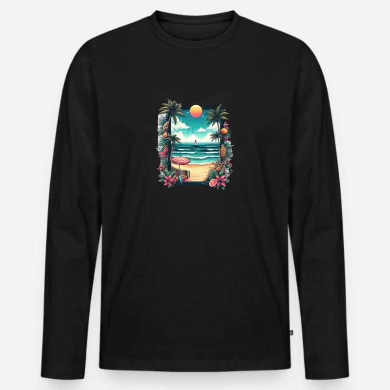 Summer Beach - Männer Premium Bio Langarmshirt - Schwarz