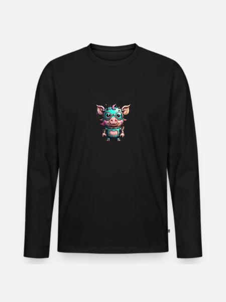 Cochon robot - T-shirt manches longues Premium bio Homme - noir