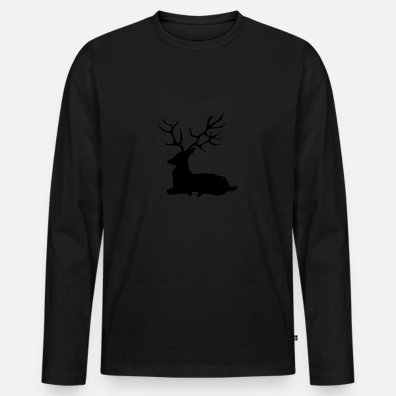 hirsch - Männer Premium Bio Langarmshirt - Schwarz