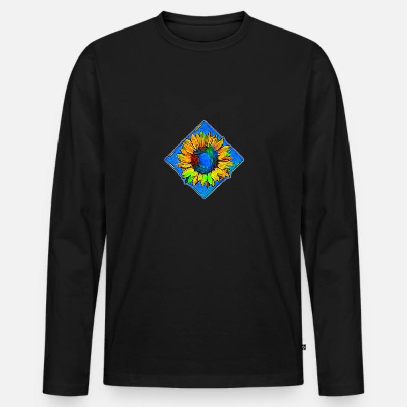 Sonnenblume - Männer Premium Bio Langarmshirt - Schwarz
