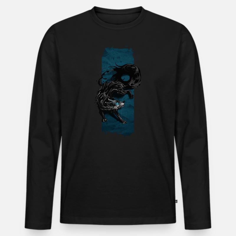 Schattenwächter: Mythischer Schattenwolf - Männer Premium Bio Langarmshirt - Schwarz