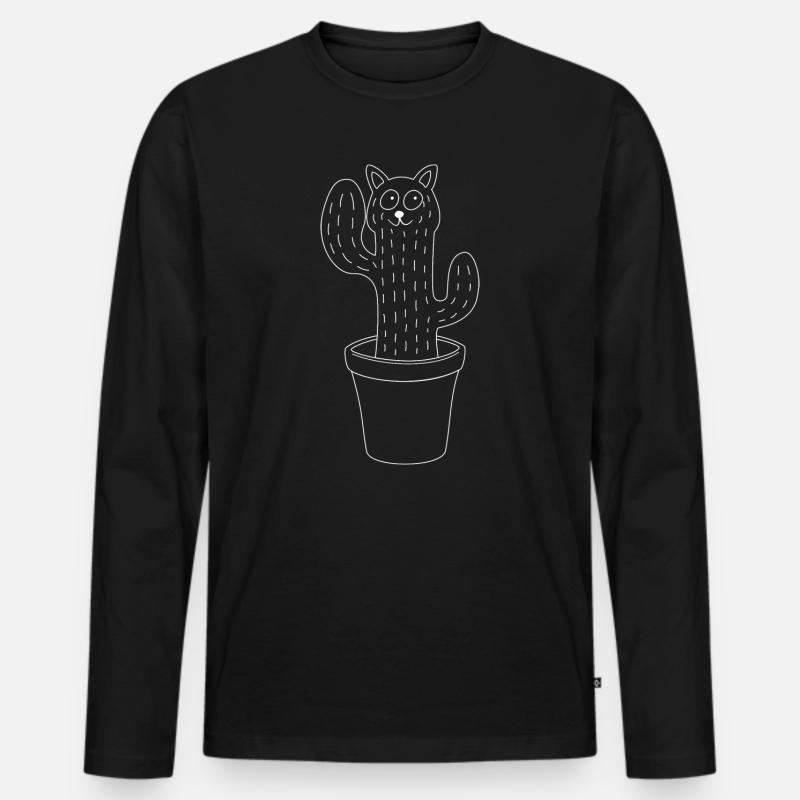 Katze - Kaktus - Blumentopf - Männer Premium Bio Langarmshirt - Schwarz