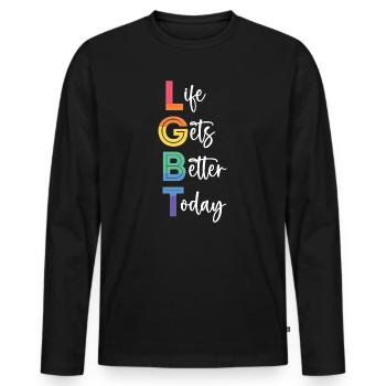 LGBT Pride Month - Life Gets Better Today - Men's Premium Organic Long Sleeve Shirt - black - Front - Nico (187cm)