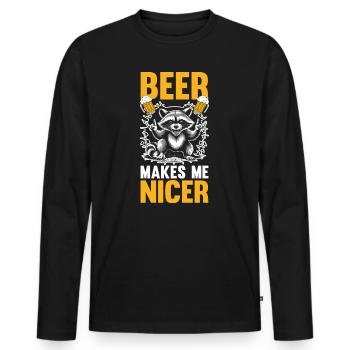La bière panda trash me rend un raton laveur plus gentil - T-shirt manches longues Premium bio Homme - noir - Devant - Nico (187cm)