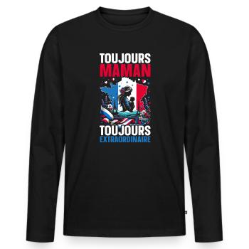 Mother's Day With French Roots, Mom, Best - Men's Premium Organic Long Sleeve Shirt - black - Front - Nico (187cm)