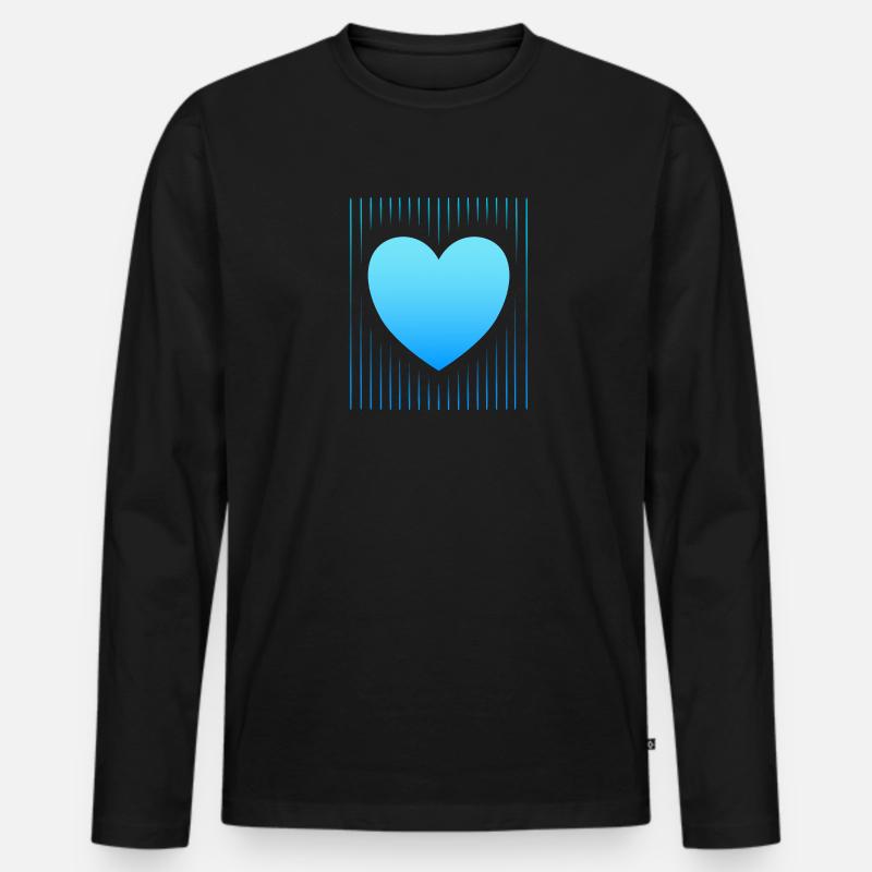 blaues Herz blaue Linien - Männer Premium Bio Langarmshirt - Schwarz