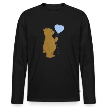 Ours avec ballon coeur bleu - T-shirt manches longues Premium bio Homme - noir - Devant - Nico (187cm)