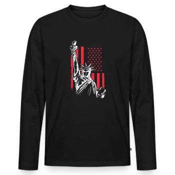 State of Liberty mit USA Flagge - Männer Premium Bio Langarmshirt - Schwarz - Vorne - Nico (187cm)