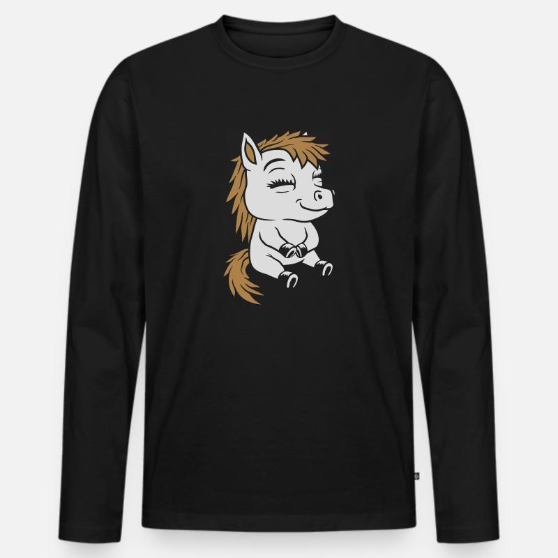 Sitzendes kleines Comic Pony - Männer Premium Bio Langarmshirt - Schwarz