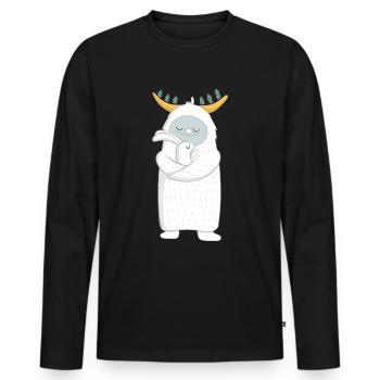 Yeti mit Häschen im Arm - Männer Premium Bio Langarmshirt - Schwarz - Vorne - Nico (187cm)