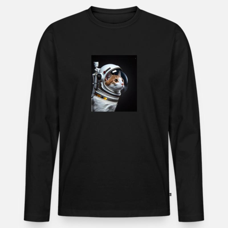 Katze als Astronaut - Männer Premium Bio Langarmshirt - Schwarz