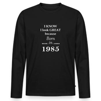 Born in 1985 - Men's Premium Organic Long Sleeve Shirt - black - Front - Nico (187cm)