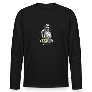 Yeshua – The King Is Coming Bold powerful Design - Men's Premium Organic Long Sleeve Shirt - black - Front - Nico (187cm)