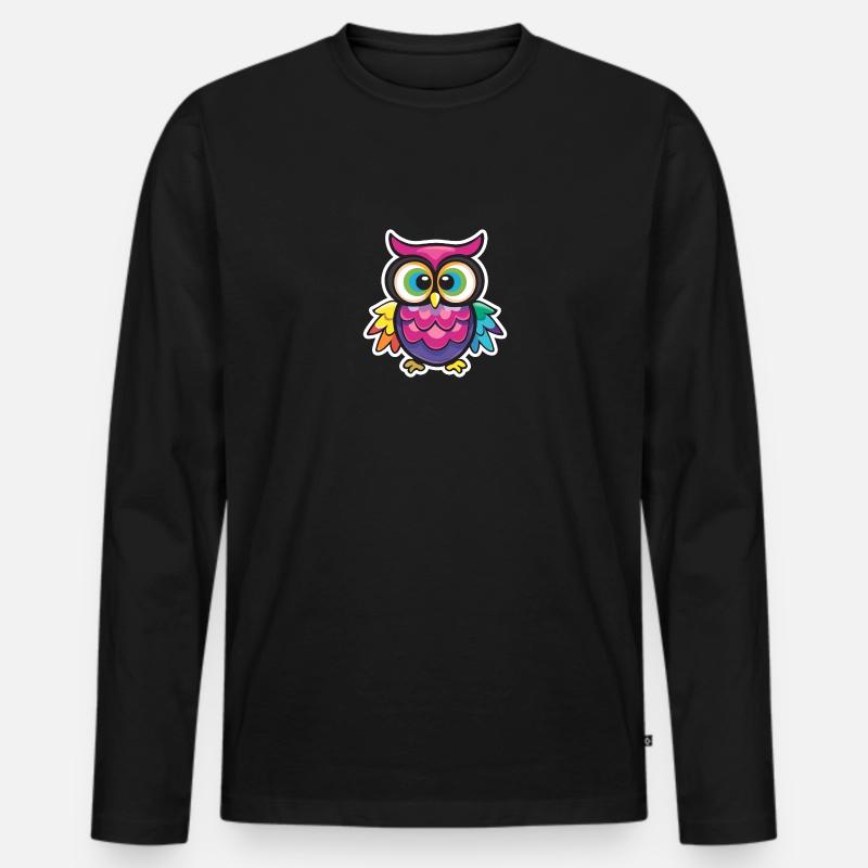 Niedliche Eule Kawaii Maskottchen - Männer Premium Bio Langarmshirt - Schwarz