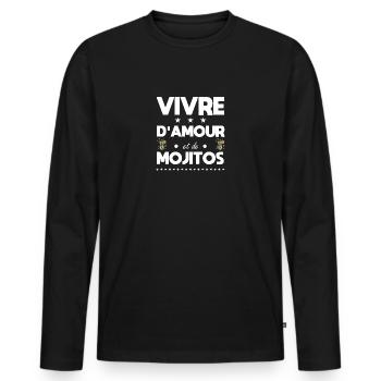 Leben von Liebe und Mojitos - Männer Premium Bio Langarmshirt - Schwarz - Vorne - Nico (187cm)
