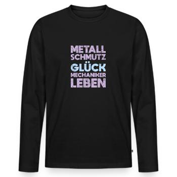 Metall, Schmutz, Glück – Mechaniker Leben - Männer Premium Bio Langarmshirt - Schwarz - Vorne - Nico (187cm)