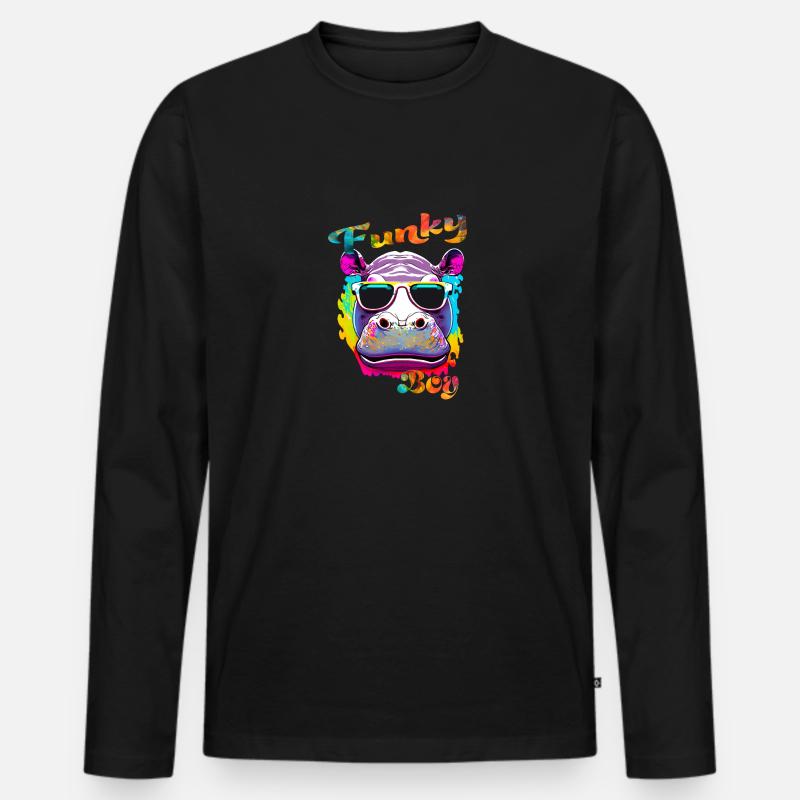 Funky Junge Nilpferd - Männer Premium Bio Langarmshirt - Schwarz