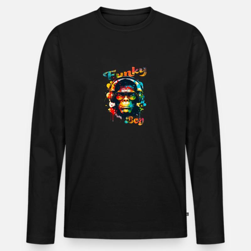 Funky Junge Affe - Männer Premium Bio Langarmshirt - Schwarz