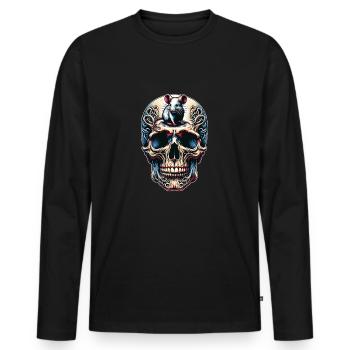 Bunter Skull mit süßer kleiner Maus auf der Stirn - Männer Premium Bio Langarmshirt - Schwarz - Vorne - Nico (187cm)