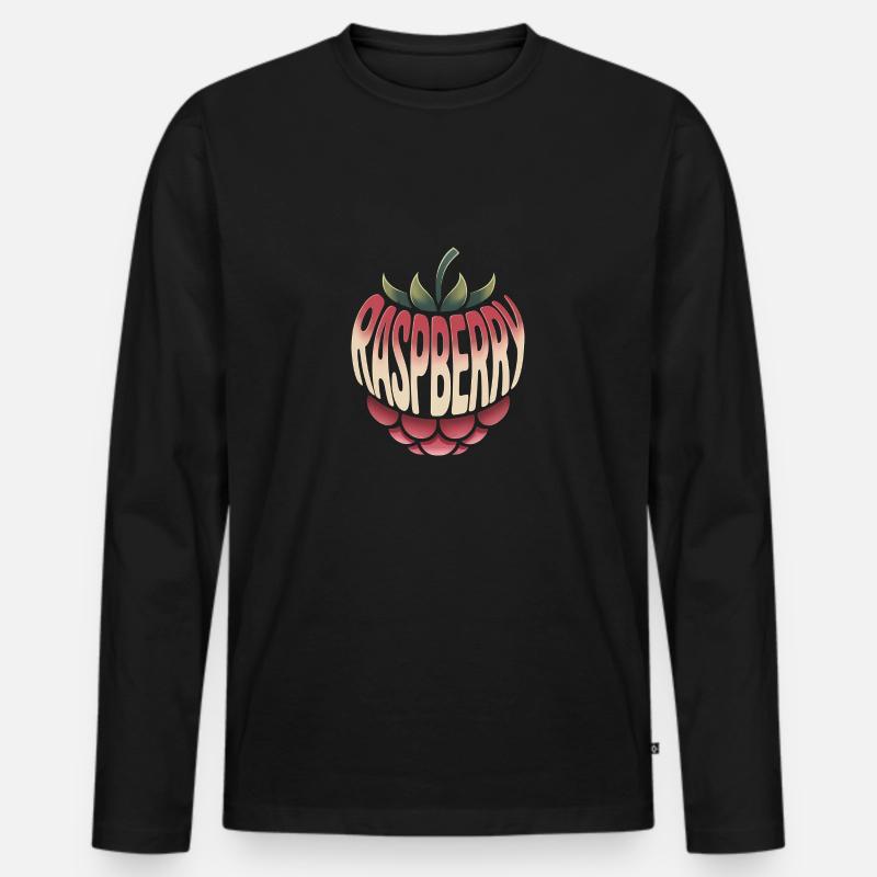Raspberry - Cool Fruit Logo - Männer Premium Bio Langarmshirt - Schwarz