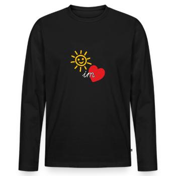 Sonne im Herzen, Sommer, Fröhlichkeit, Güte - Männer Premium Bio Langarmshirt - Schwarz - Vorne - Nico (187cm)