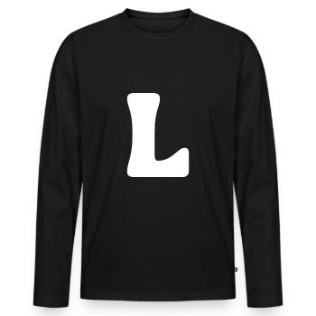 L - Men's Premium Organic Long Sleeve Shirt - black - Front - Nico (187cm)