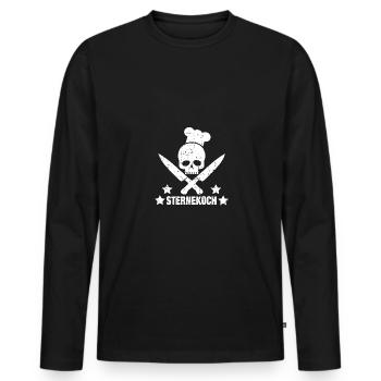 Skull als Sternekoch - Männer Premium Bio Langarmshirt - Schwarz - Vorne - Nico (187cm)