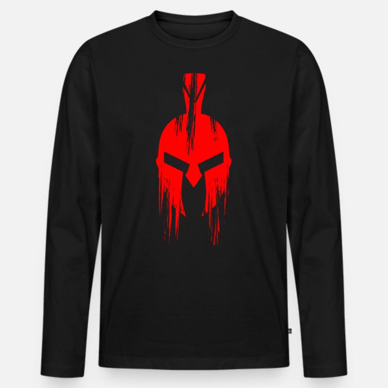 Sparta Helm Rot - Männer Premium Bio Langarmshirt - Schwarz