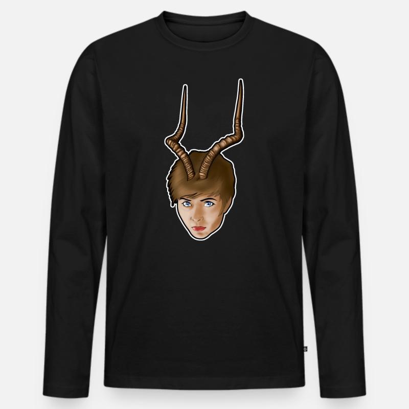 Frau mit Geweih - Männer Premium Bio Langarmshirt - Schwarz