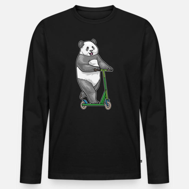 Panda Tretroller - Männer Premium Bio Langarmshirt - Schwarz