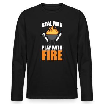 Real Men Play With Fire BBQ Grill Design - Männer Premium Bio Langarmshirt - Schwarz - Vorne - Nico (187cm)