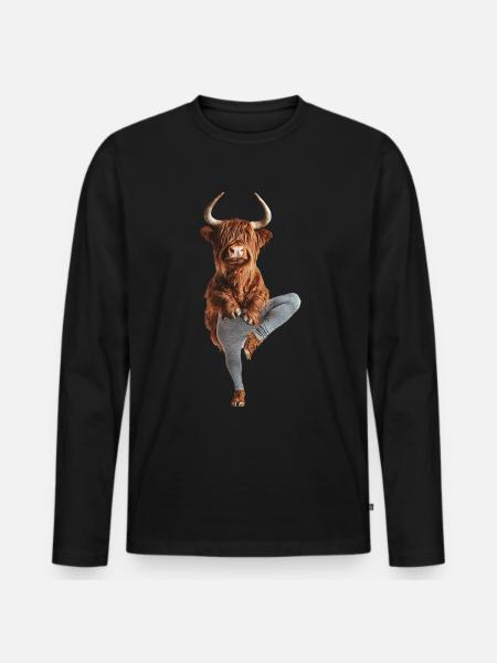 Hochlandrind - Männer Premium Bio Langarmshirt - Schwarz
