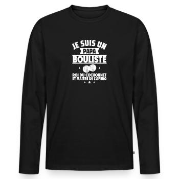 Papa bouliste,cadeau fête des pères,pétanque - T-shirt manches longues Premium bio Homme - noir - Devant - Nico (187cm)
