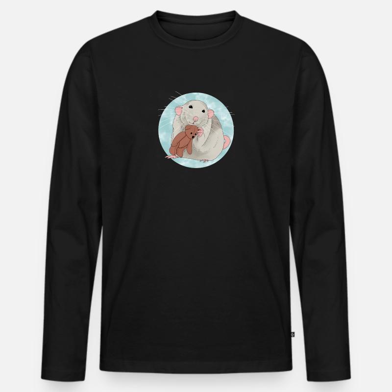 Nette Ratte mit Teddybär - Männer Premium Bio Langarmshirt - Schwarz