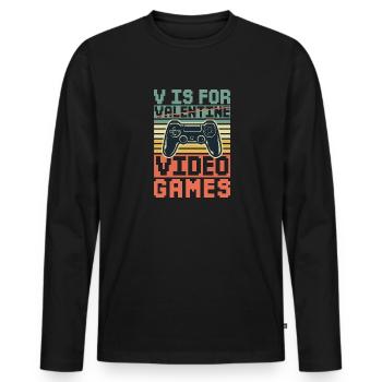 V steht für Video Spiele - Gamer Spruch lustig - Männer Premium Bio Langarmshirt - Schwarz - Vorne - Nico (187cm)